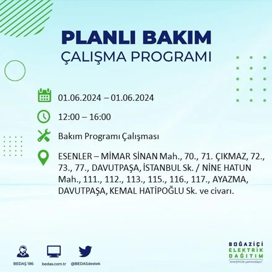 İstanbul'un 18 ilçesinde elektrik kesintisi yaşanacak: Elektrikler ne zaman gelecek? (1 Haziran BEDAŞ kesinti programı) 22 İstanbul'un 18 ilçesinde elektrik kesintisi yaşanacak: Elektrikler ne zaman gelecek? (1 Haziran BEDAŞ kesinti programı) 22