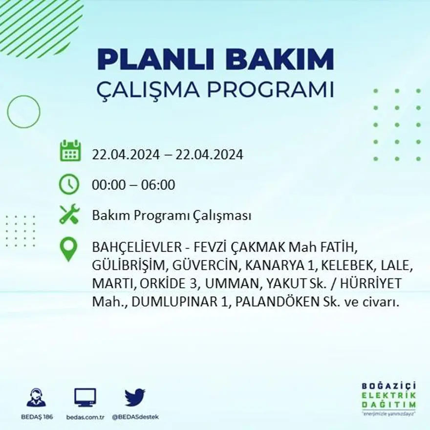 22 Nisan tarihli BEDAŞ kesinti programı: İstanbul'un 18 ilçesinde elektrik kesintisi: Elektrikler ne zaman gelecek? 12 22 Nisan tarihli BEDAŞ kesinti programı: İstanbul'un 18 ilçesinde elektrik kesintisi: Elektrikler ne zaman gelecek? 12