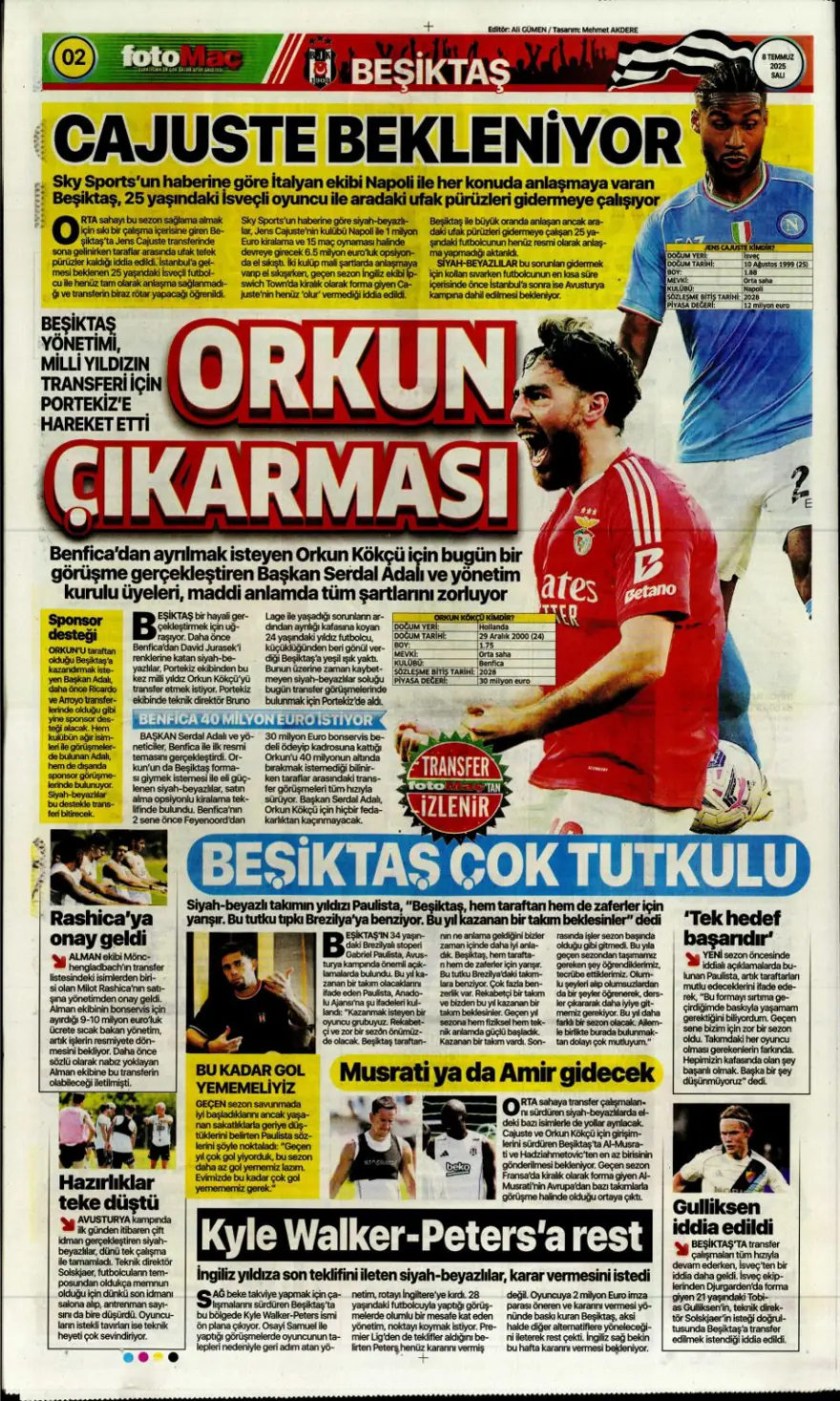 "100 milyon euro paniği" (8 Temmuz 2025 spor manşetleri) 6