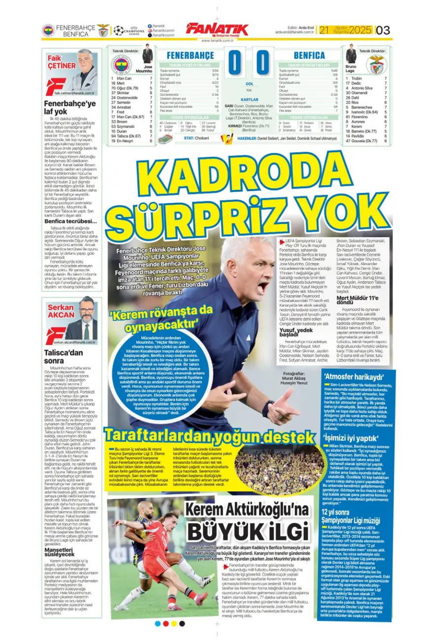 "Akanji müjdesi" (21 Ağustos spor manşetleri) 3