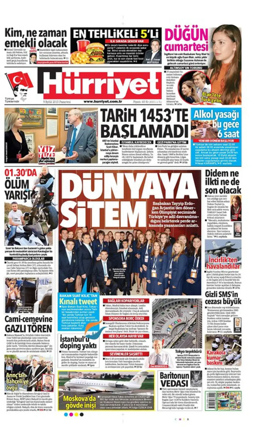 9 Eylül 2013 gazete manşetleri 9