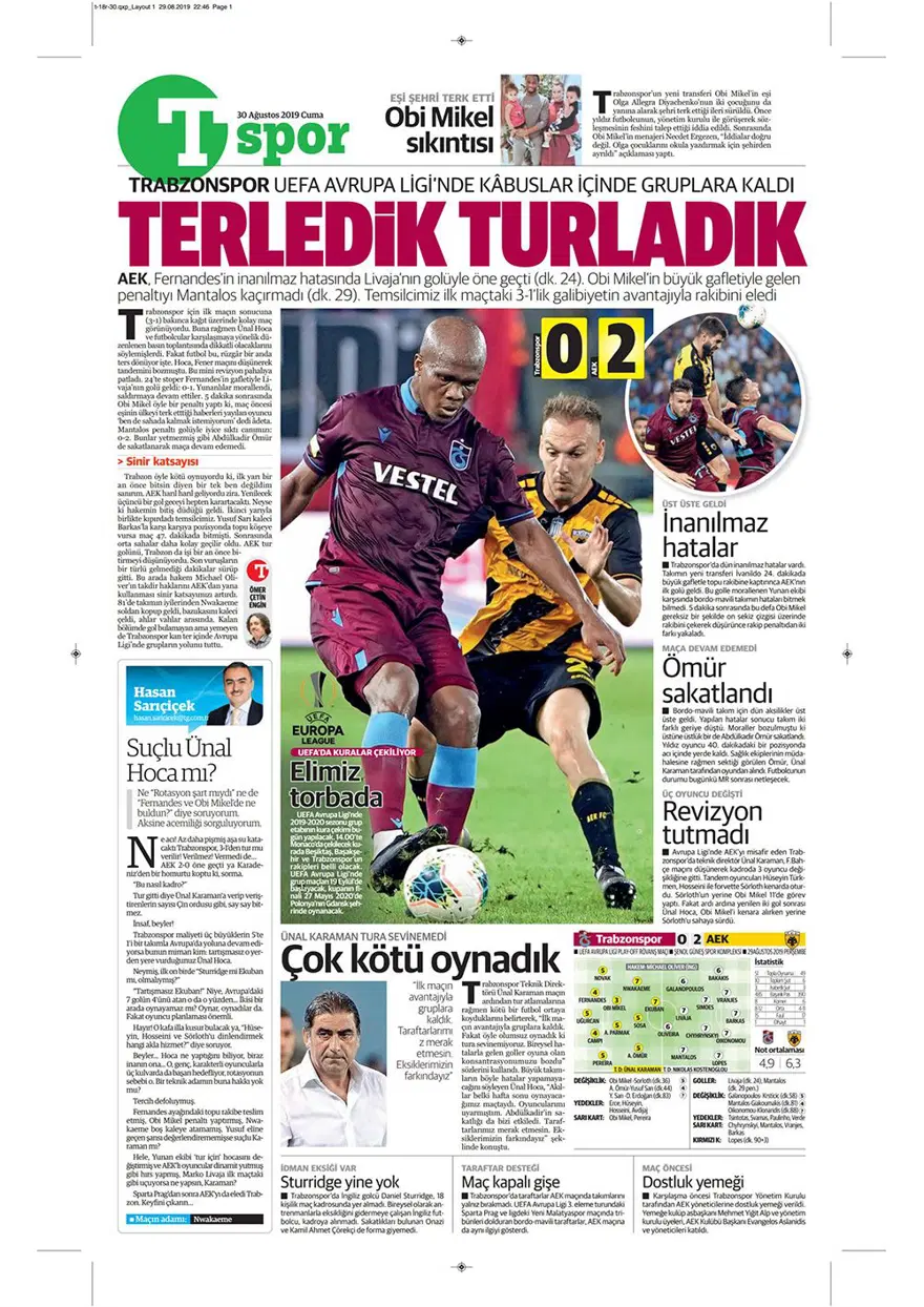 Günün spor manşetleri (30 Ağustos 2019) 16