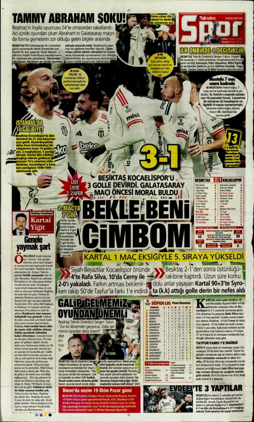 "Cehennem Liverpool'u bekliyor" (30 Eylül 2025 spor manşetleri) 26