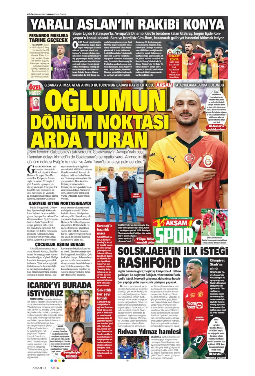 "Aslan'dan Talisca atağı" (25 Ocak 2025 spor manşetleri) 4