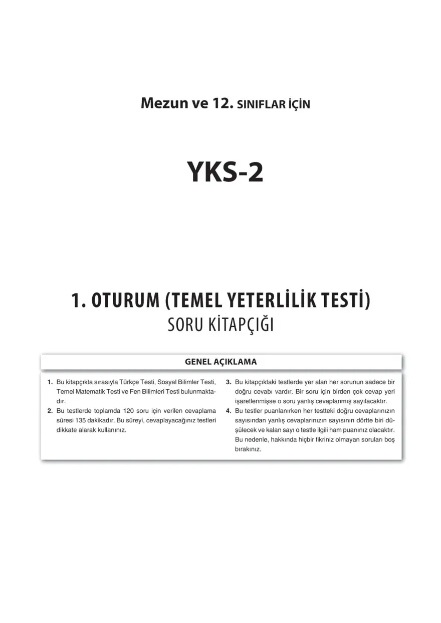 Uğur Okulları TYT -2 deneme sınavı 