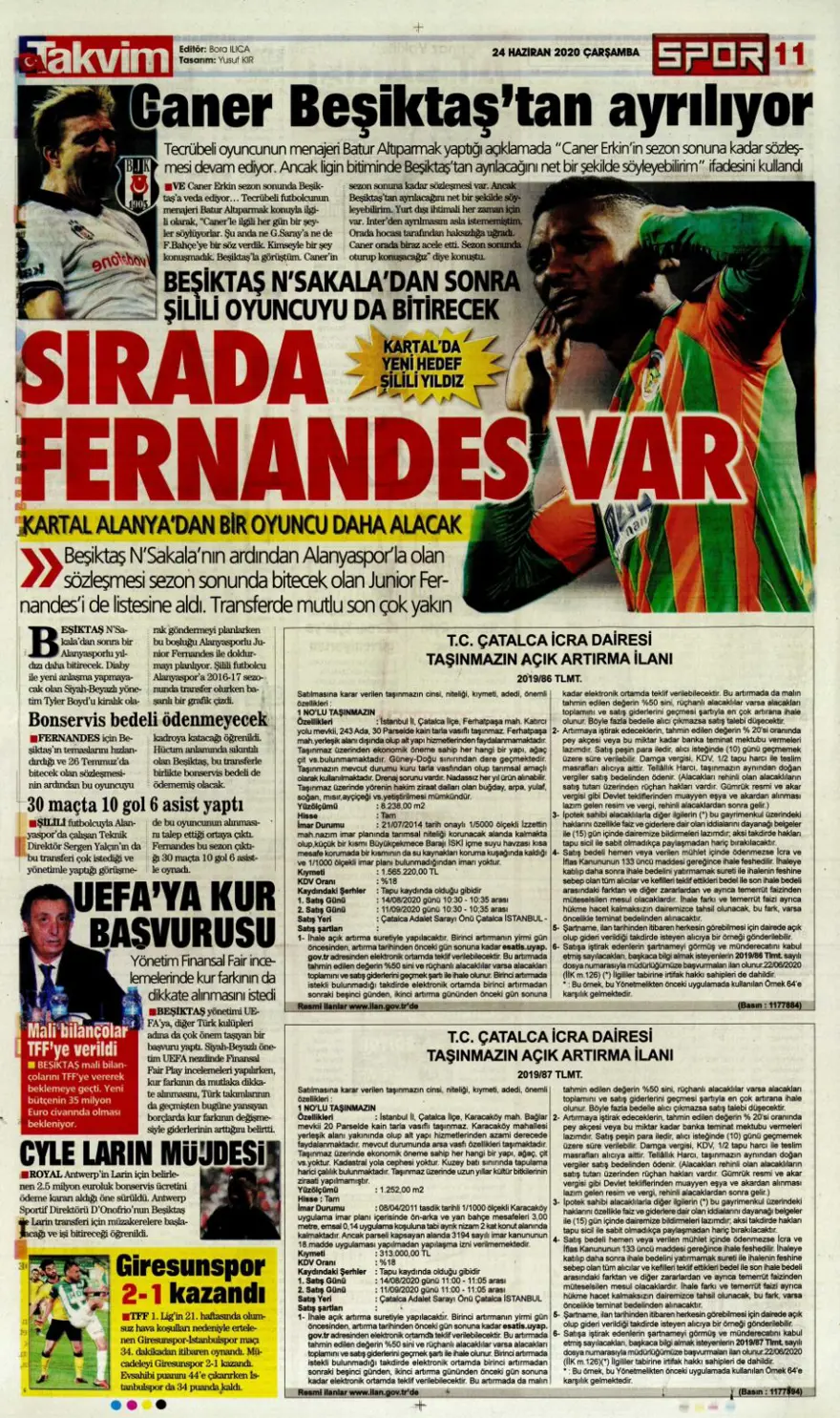 Günün spor manşetleri (24 Haziran 2020) 11