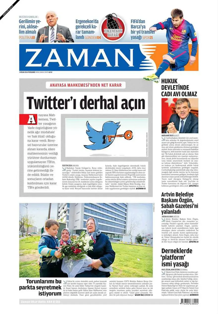 Günün gazete manşetleri - 3 Nisan 2014 10