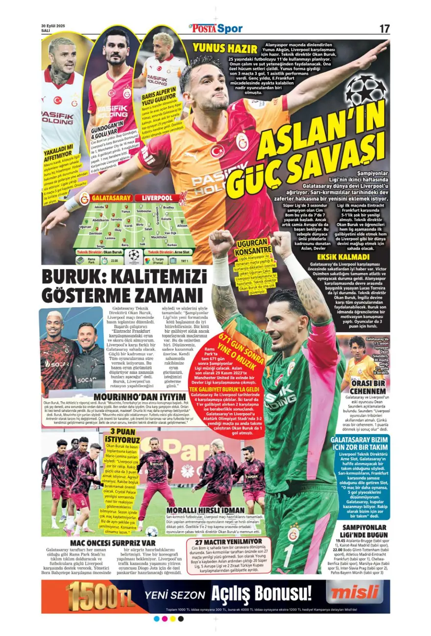 "Cehennem Liverpool'u bekliyor" (30 Eylül 2025 spor manşetleri) 18