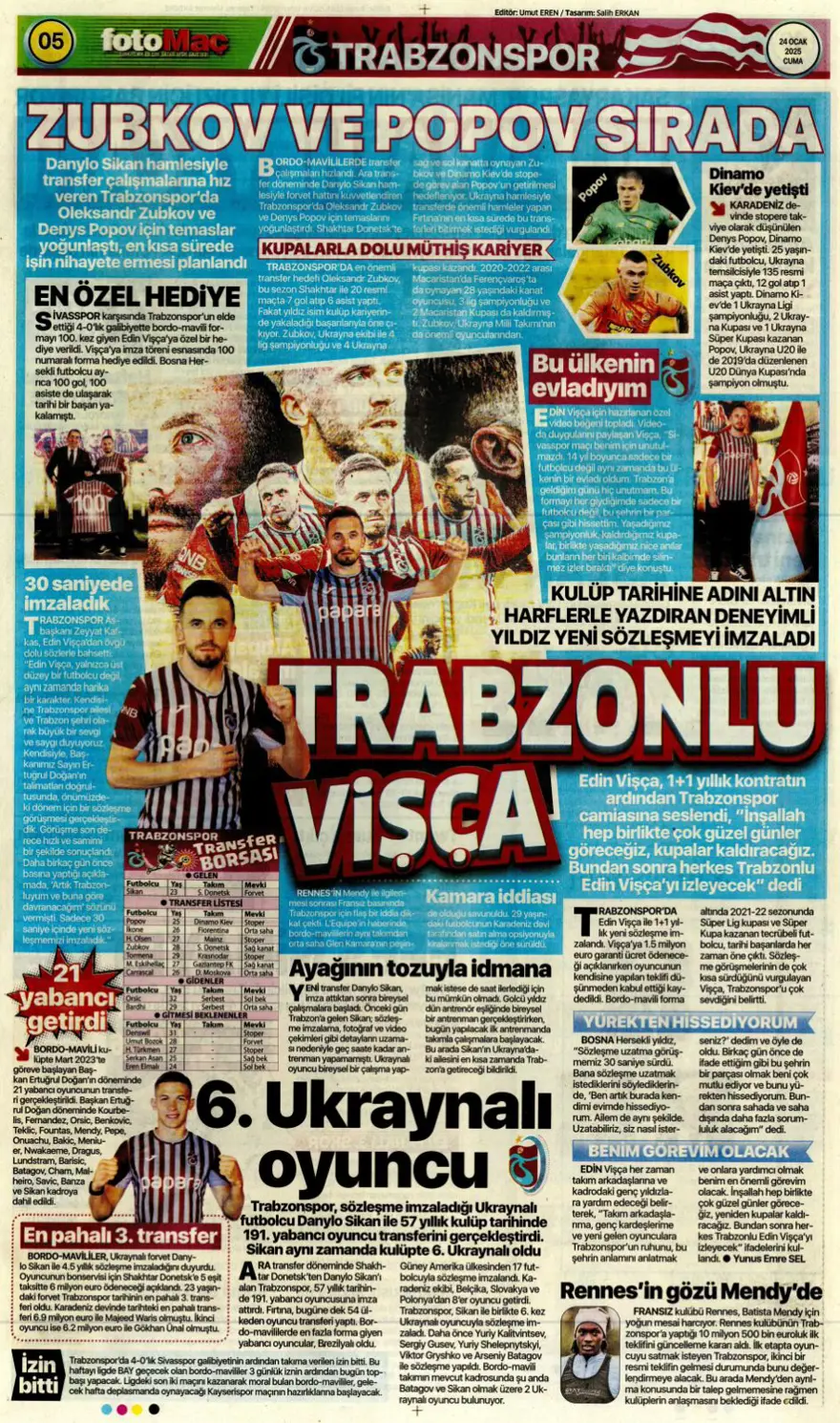 "Pavlovic sürprizi" (24 Ocak 2025 spor manşetleri) 5