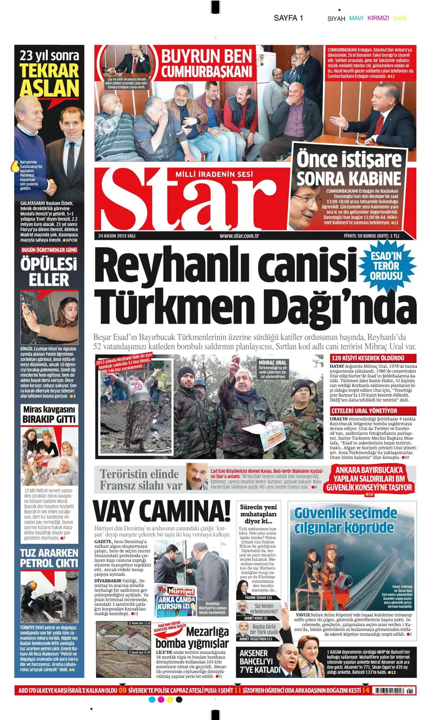 Günün gazete manşetleri - 24 Kasım 2015 12