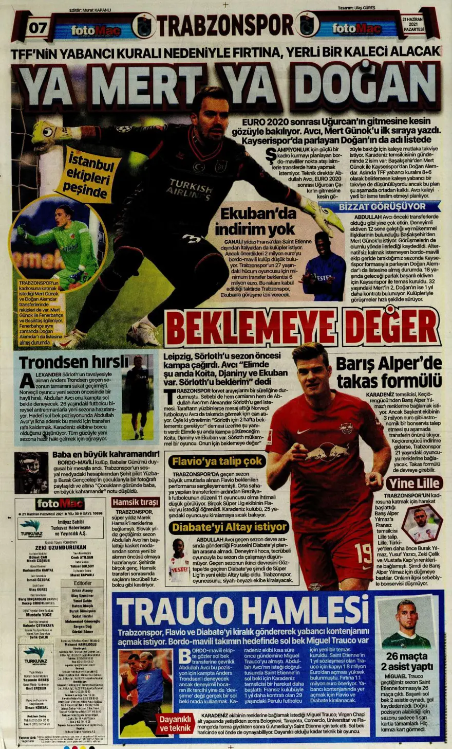 Günün spor manşetleri (21 Haziran 2021) 3