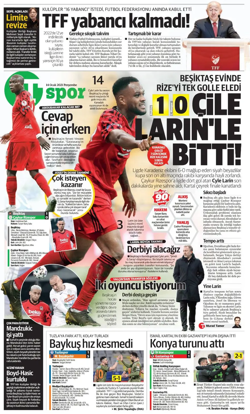 Günün spor manşetleri (14 Ocak 2021) 15