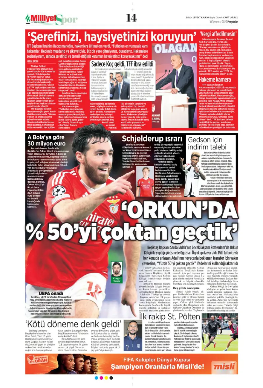 "Fenerbahçe'den Kerem harekatı" (10 Temmuz 2025 spor manşetleri) 12