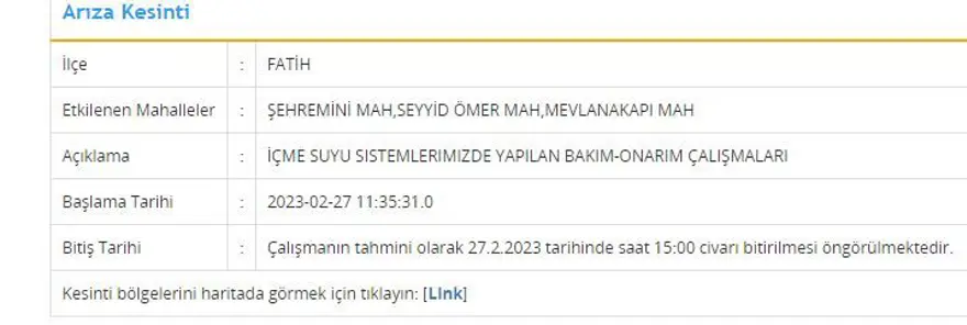 İstanbul'un 6 ilçesinde su kesintisi (Beşiktaş, Fatih, Kağıthane, Küçükçekmece, Beykoz ve Üsküdar) Sular ne zaman gelecek? 7 İstanbul'un 6 ilçesinde su kesintisi (Beşiktaş, Fatih, Kağıthane, Küçükçekmece, Beykoz ve Üsküdar) Sular ne zaman gelecek? 7