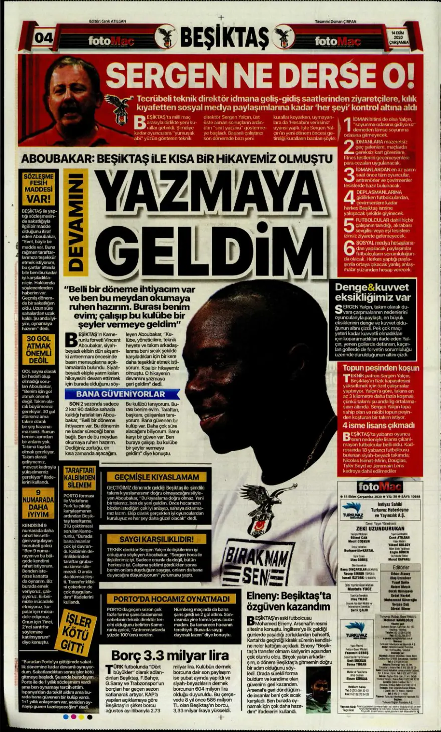Günün spor manşetleri (14 Ekim 2020) 5