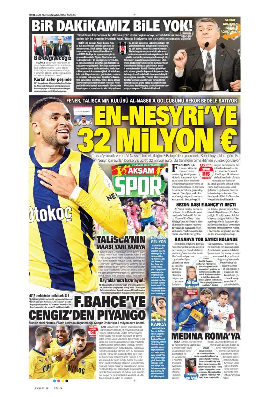 "Aslan'dan dev harekat" (26 Aralık 2024 spor manşetleri) 8