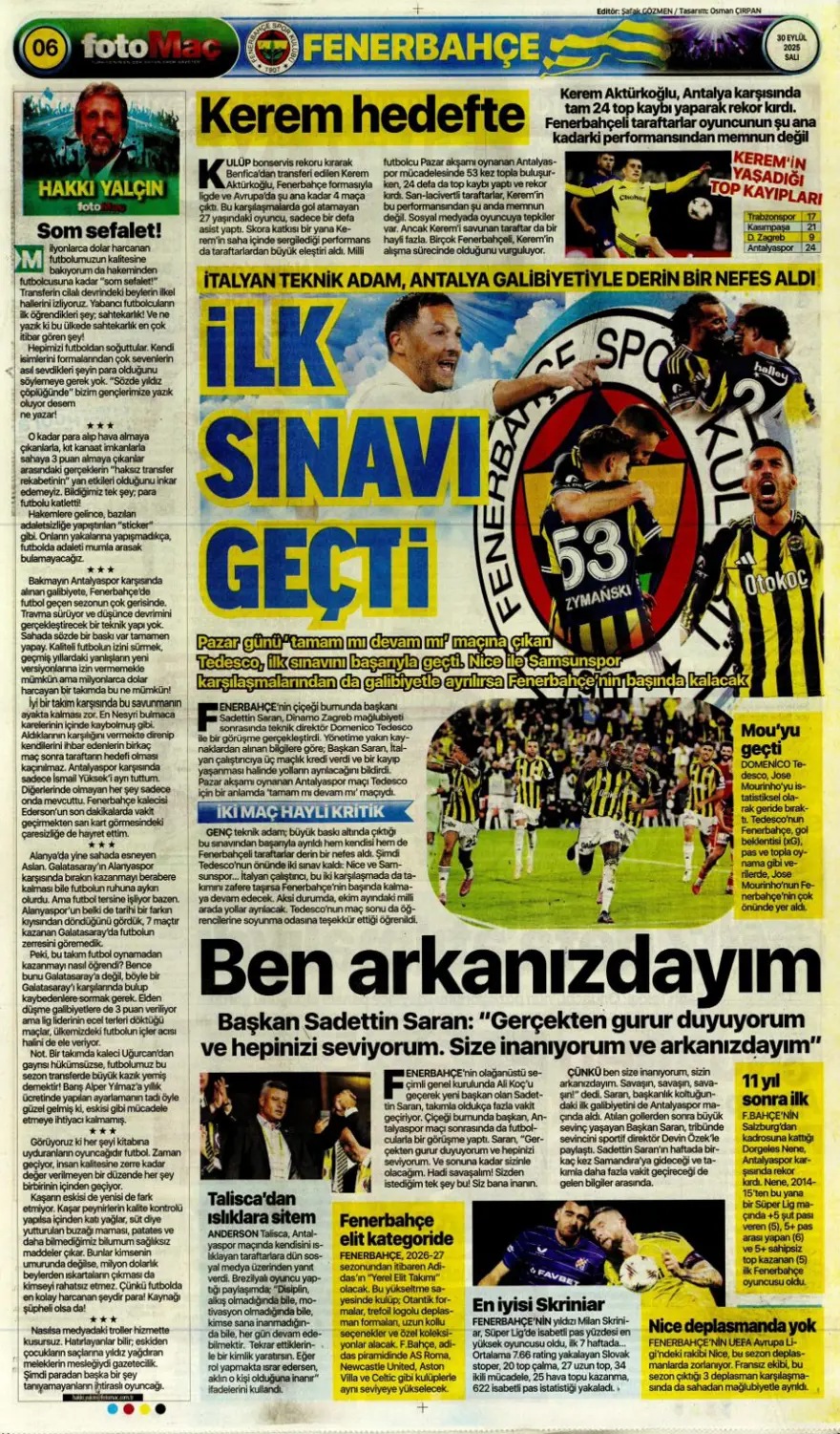 "Cehennem Liverpool'u bekliyor" (30 Eylül 2025 spor manşetleri) 10
