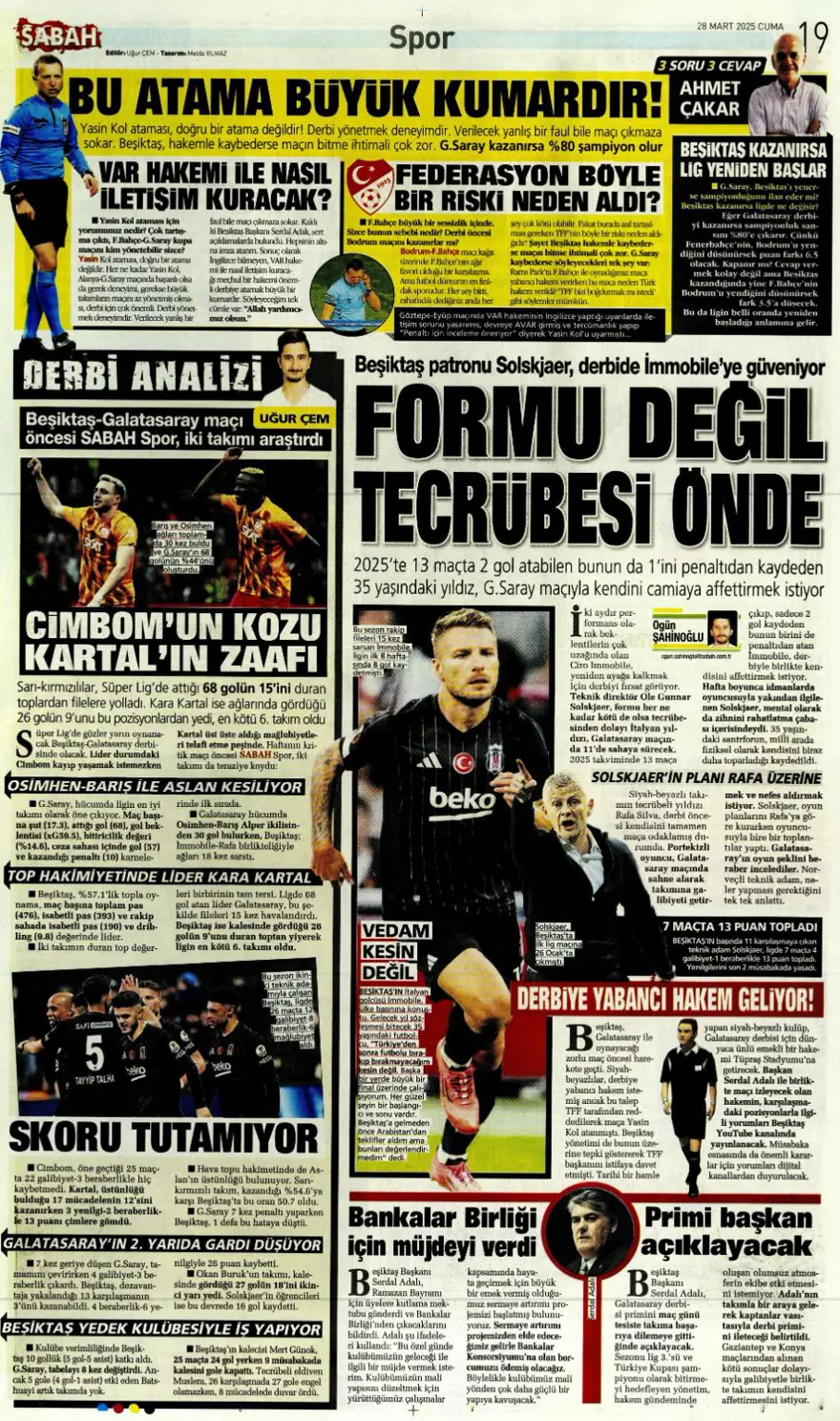 "Mourinho paylaşılamıyor" (28 Mart 2025 spor manşetleri) 9