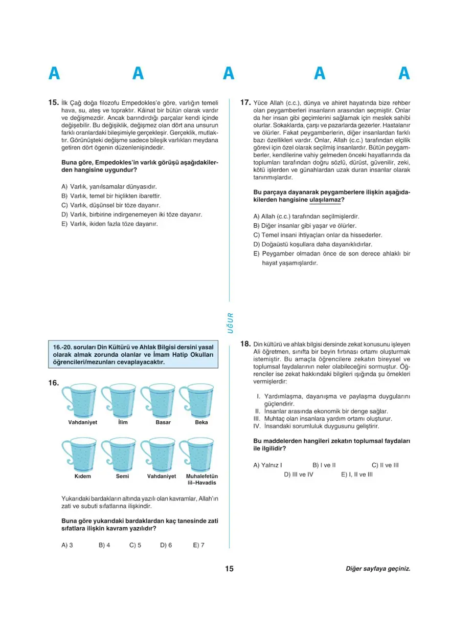 Uğur Okulları YKS - TYT deneme sınavı 14