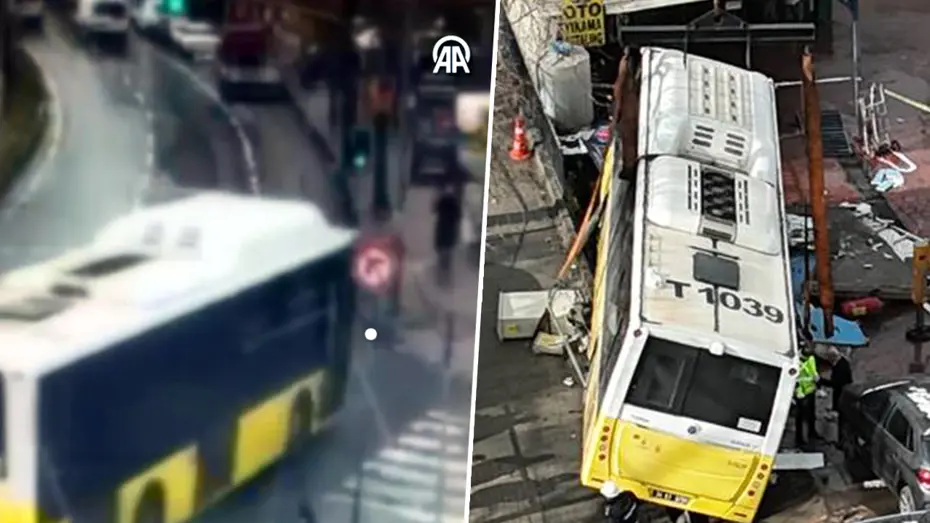 İETT otobüsü otoparka daldı! Ölümden saniyelerle kurtuluş kamerada