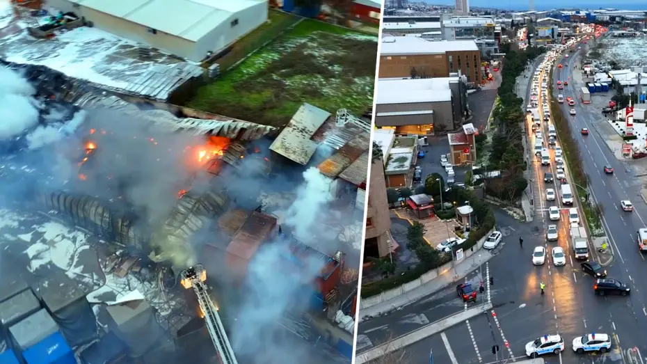 Esenyurt'ta fabrika yangını. Alevlerle mücadele saatlerdir sürüyor, bölgede trafik çok yoğun