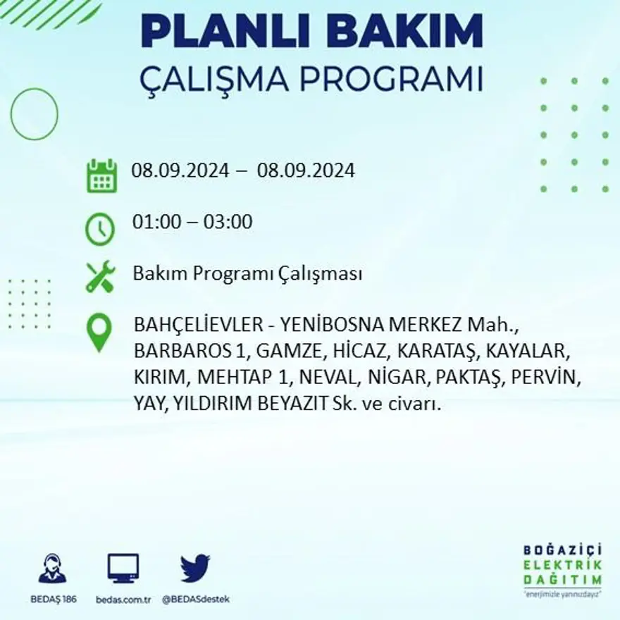 Bu ilçelerde oturanlar dikkat! 8 saat elektrik kesintisi yaşanacak: Elektrikler ne zaman gelecek? (8 Eylül BEDAŞ kesinti programı) 10