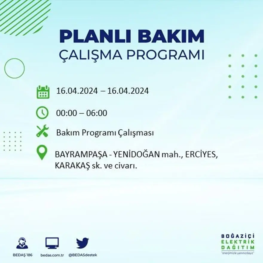 İstanbul'un 16 ilçesinde elektrik kesintisi: Elektrikler ne zaman gelecek? (16 Nisan tarihli BEDAŞ kesinti programı) 8 İstanbul'un 16 ilçesinde elektrik kesintisi: Elektrikler ne zaman gelecek? (16 Nisan tarihli BEDAŞ kesinti programı) 8