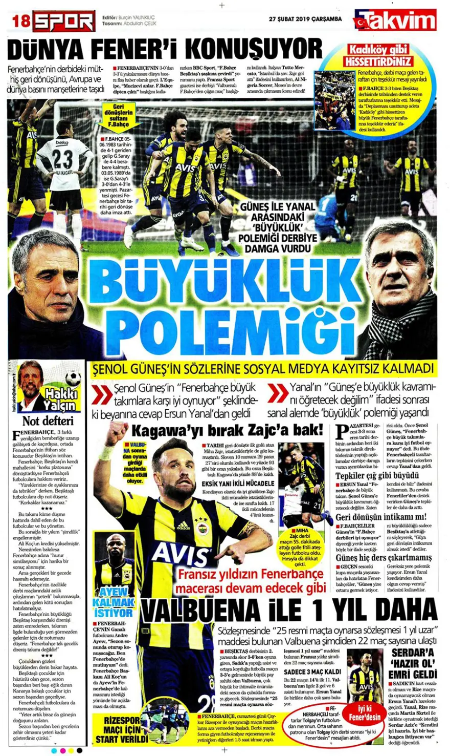 Günün spor manşetleri (27 Şubat 2019) 13