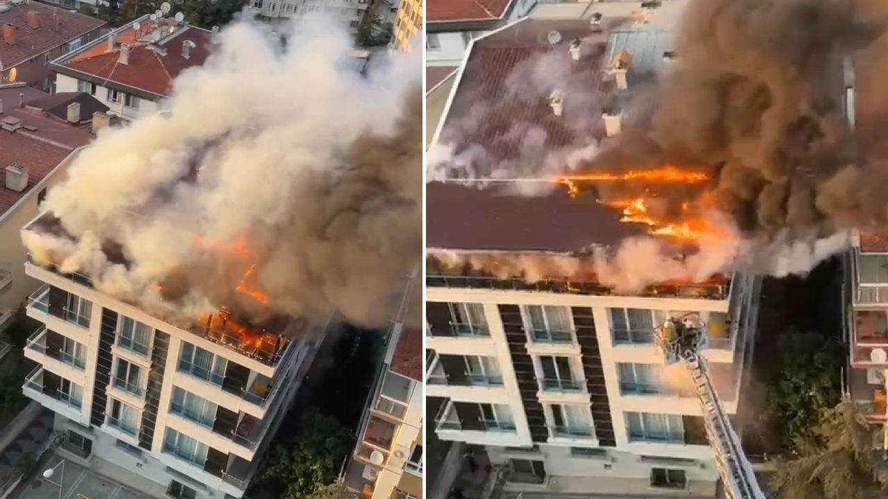 Ankara'da apartmanın çatı katında yangın