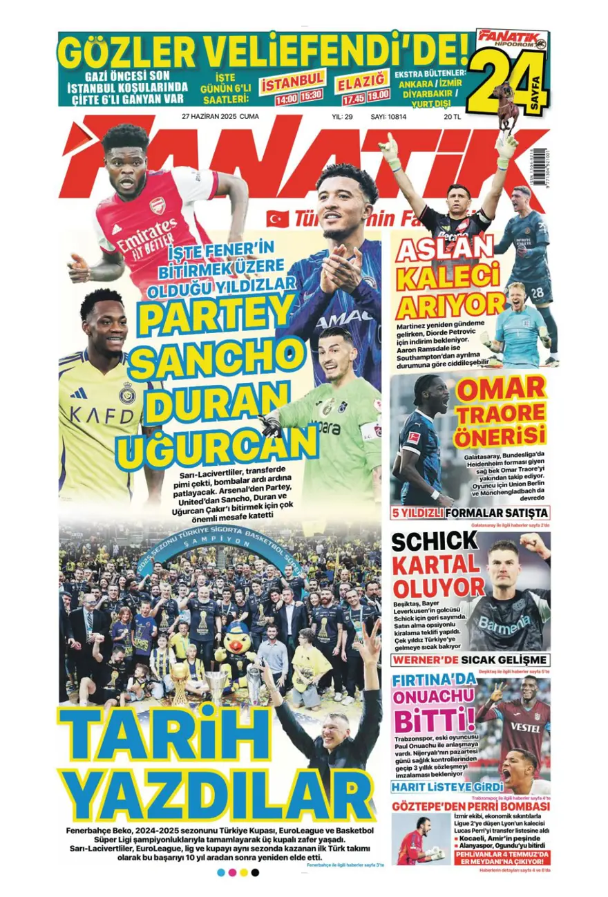 "Aslan'ın stoperi Real'den geliyor" (27 Haziran 2025 spor manşetleri) 