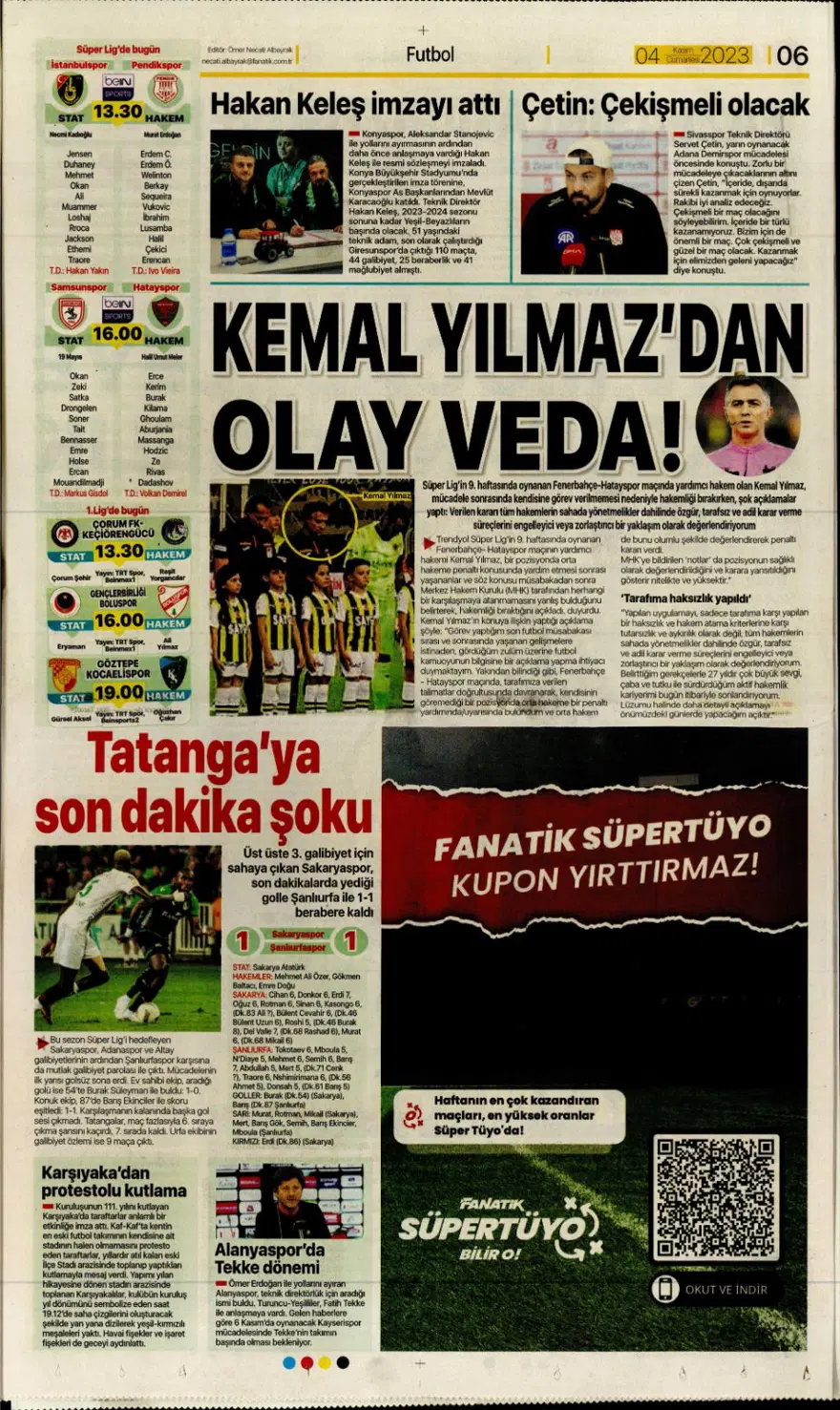 "Hesap farklı hedef aynı" (4 Kasım 2023 spor manşetleri) 2