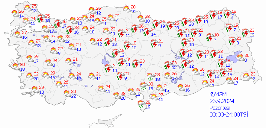23 EYLÜL PAZARTESİ HAVA DURUMU 16