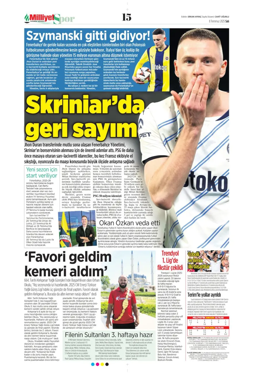 "100 milyon euro paniği" (8 Temmuz 2025 spor manşetleri) 13