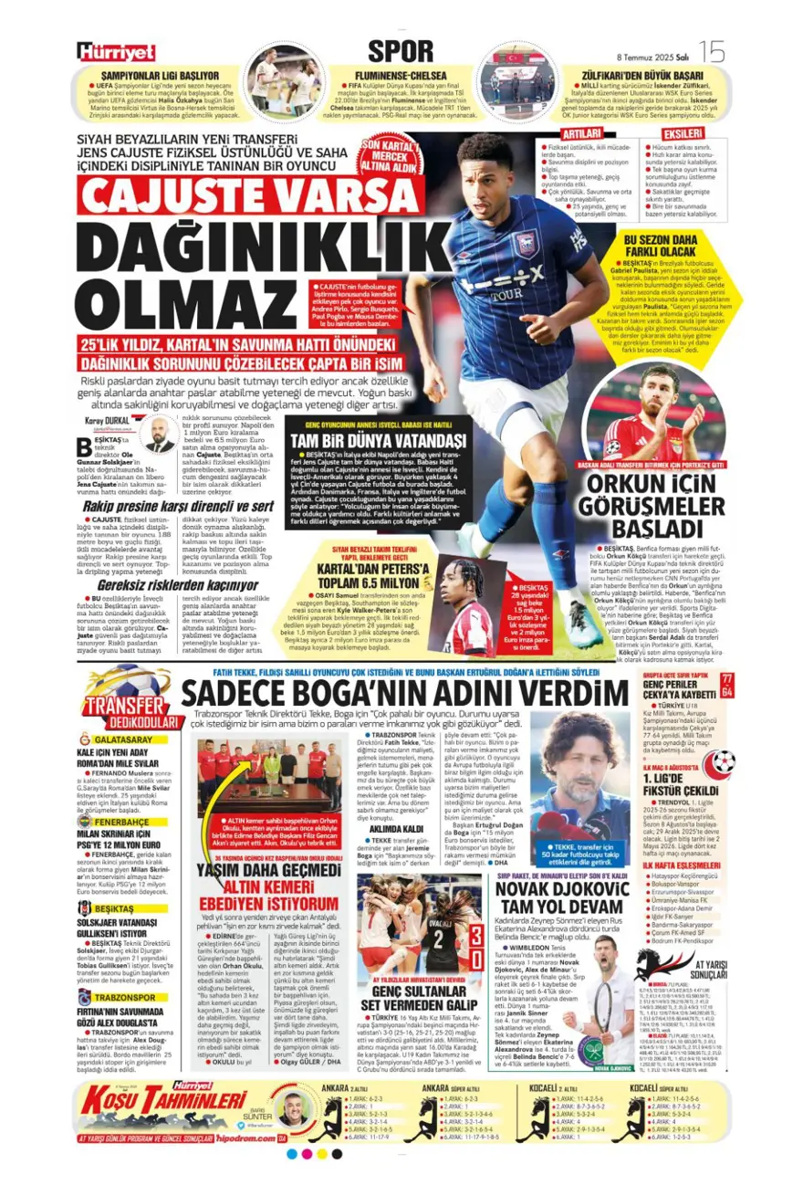 "100 milyon euro paniği" (8 Temmuz 2025 spor manşetleri) 9