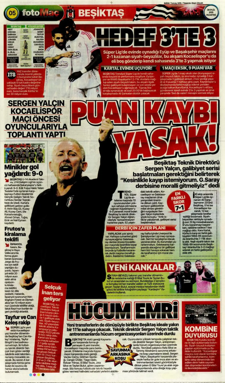 "Hayata dönüş" (29 Eylül 2025 spor manşetleri) 6