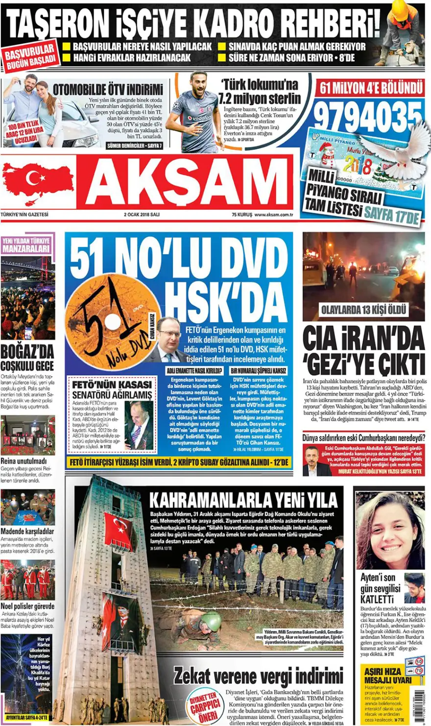 Günün gazete manşetleri - 2 Ocak 2018 15