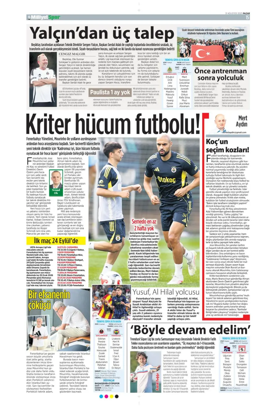 "Ya Kartal ya Schmidt" (31 Ağustos spor manşetleri) 8