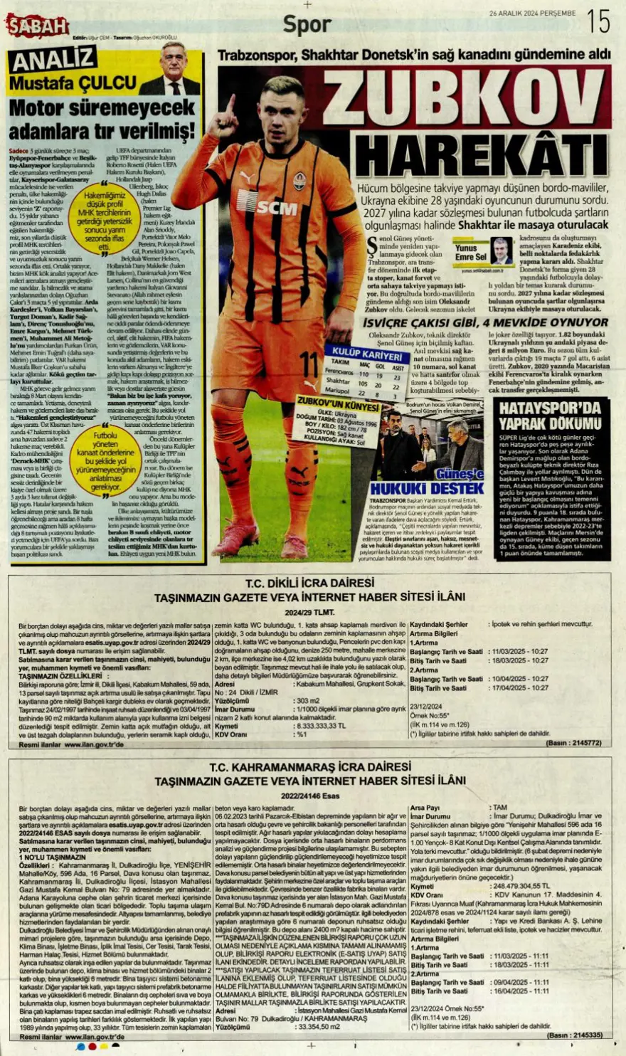 "Aslan'dan dev harekat" (26 Aralık 2024 spor manşetleri) 16