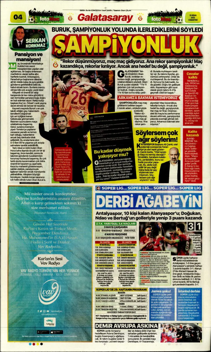 Günün spor manşetleri (15 Nisan 2023) 3