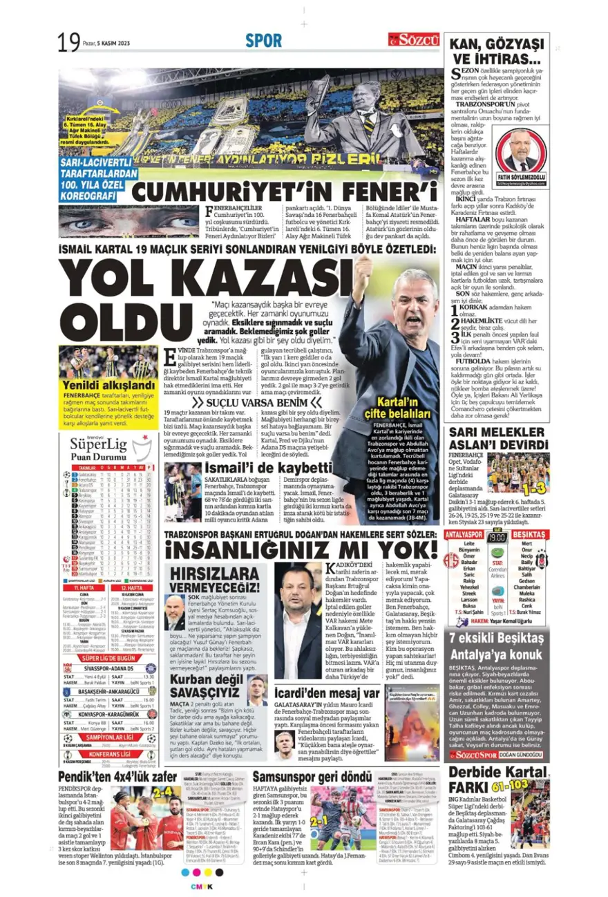 "26 yıllık hasret bitti" (5 Kasım 2023 spor manşetleri) 9