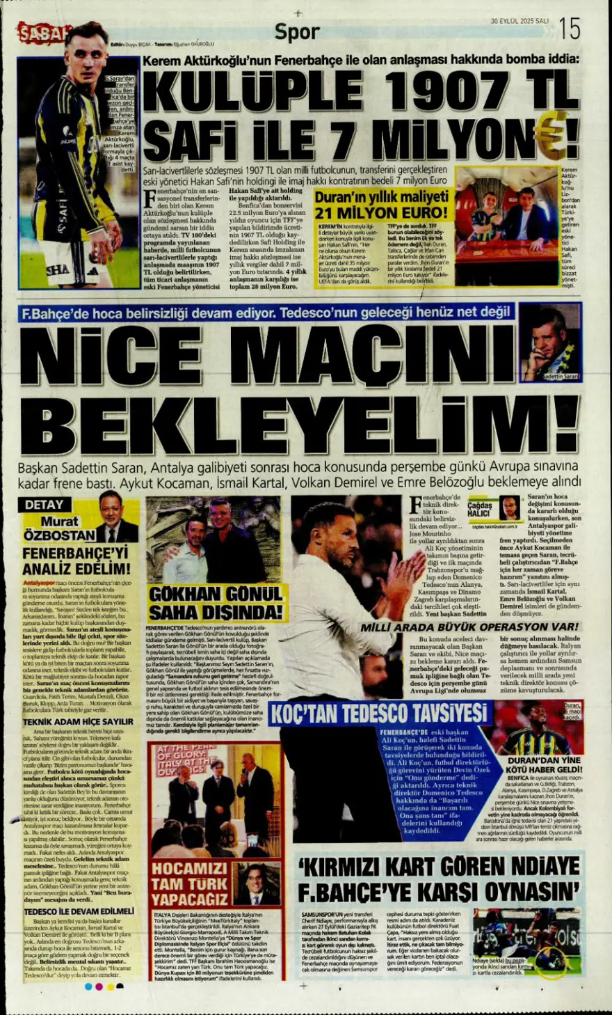 "Cehennem Liverpool'u bekliyor" (30 Eylül 2025 spor manşetleri) 19