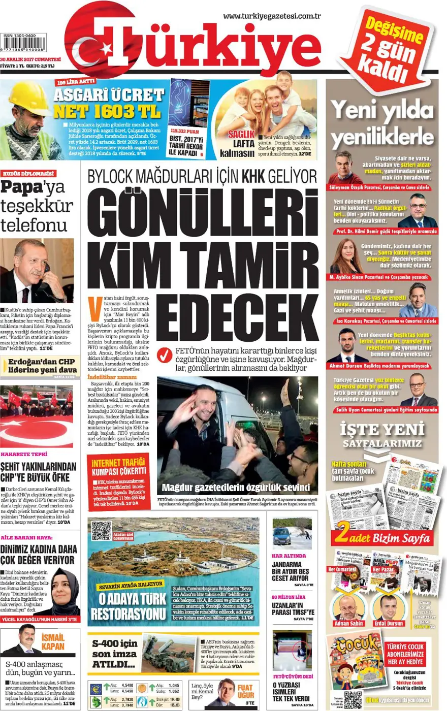 Günün gazete manşetleri - 30 Aralık 2017 12