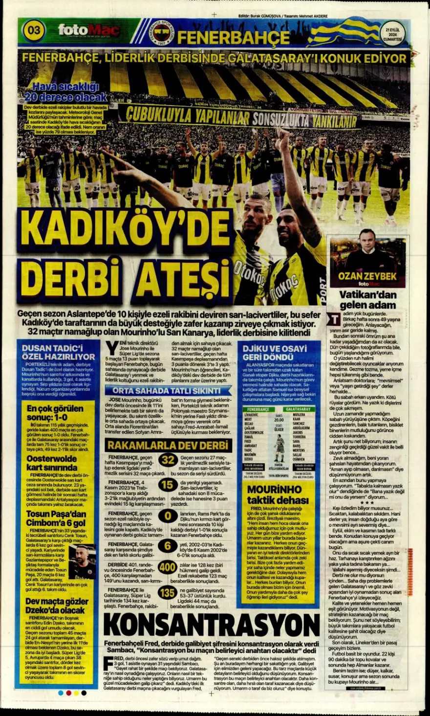 "Savunmada Fener, hücumda Aslan" (21 Eylül 2024 spor manşetleri) 4 "Savunmada Fener, hücumda Aslan" (21 Eylül 2024 spor manşetleri) 4