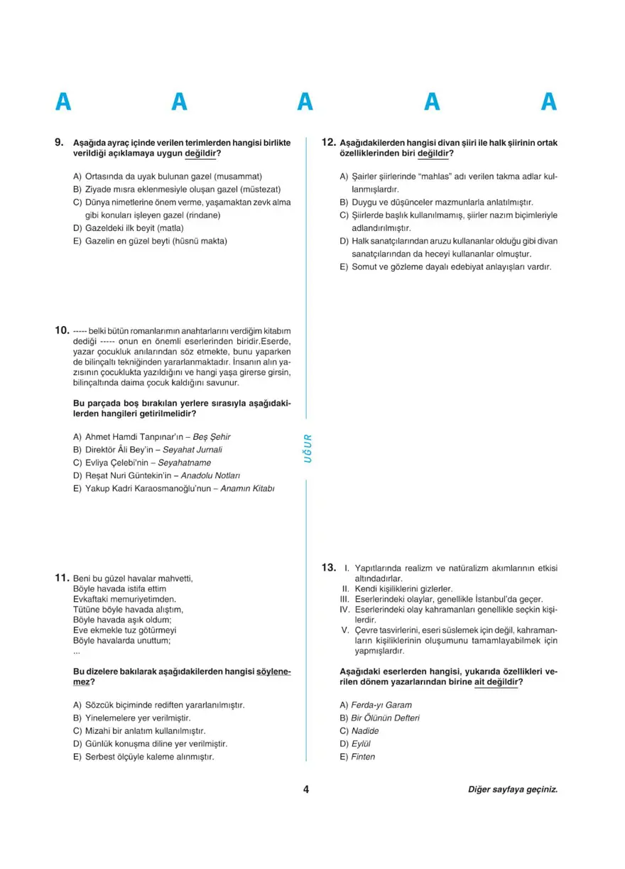 Uğur Okulları YKS - AYT deneme sınavı 3 Uğur Okulları YKS - AYT deneme sınavı 3