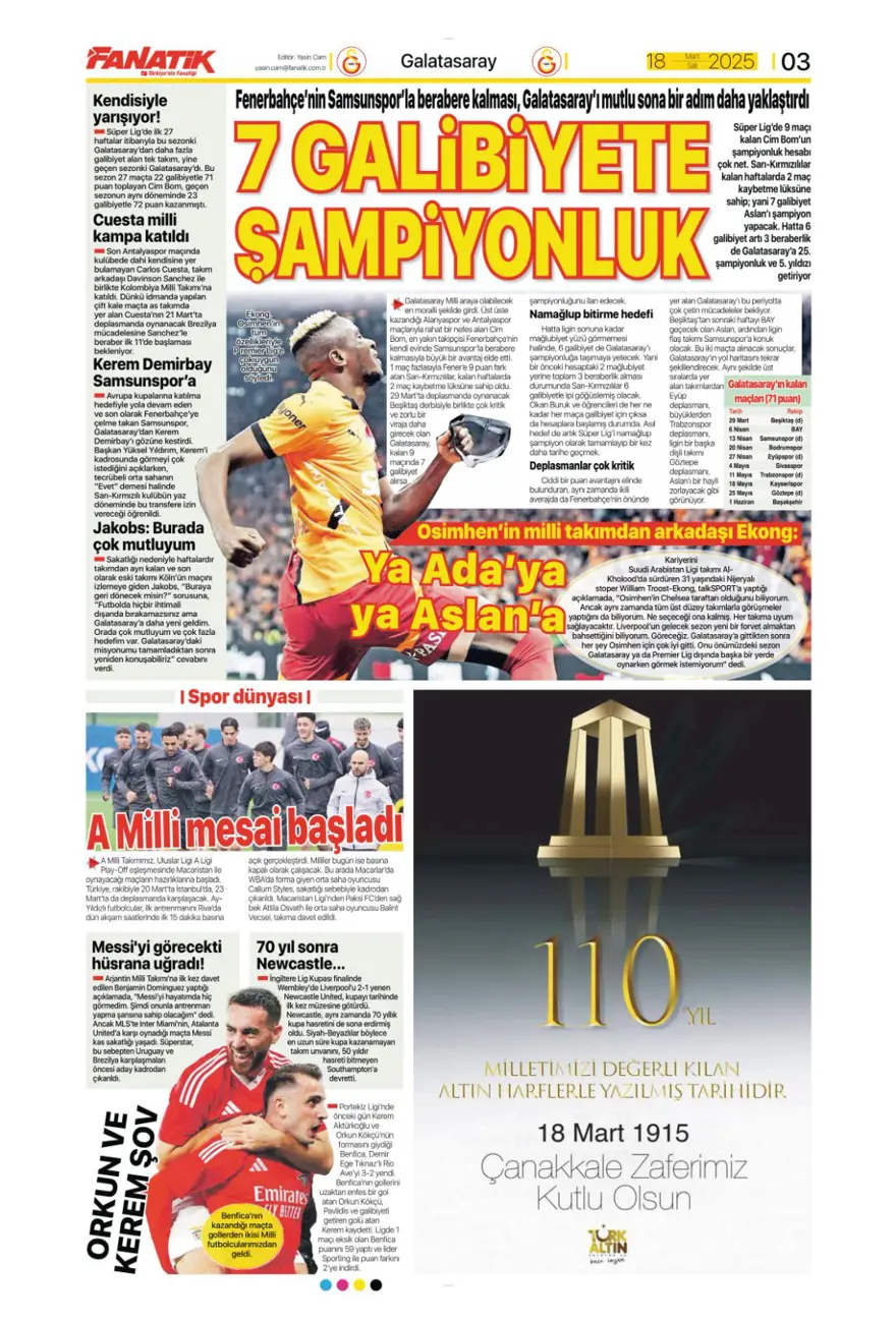 "Osimhen için iki seçenek var" (18 Mart 2025 spor manşetleri) 10