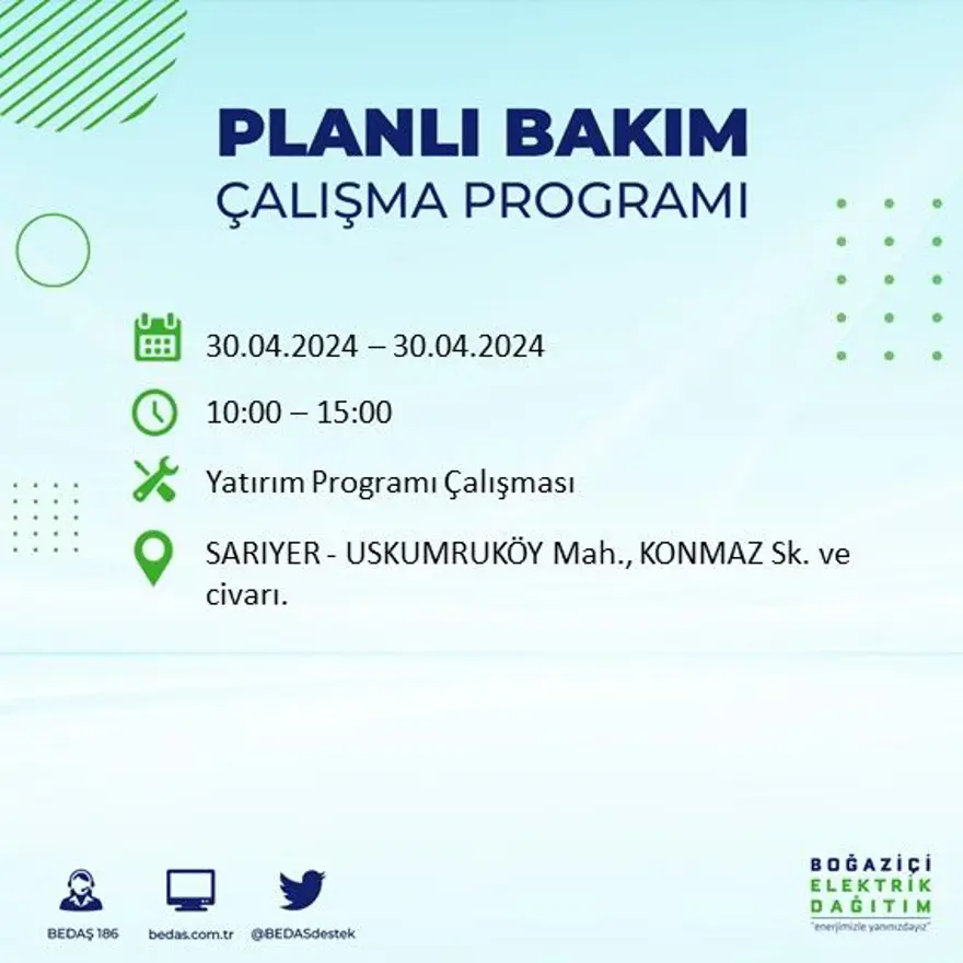 İstanbul'un 23 ilçesinde elektrik kesintisi: Elektrikler ne zaman gelecek? (30 Nisan tarihli BEDAŞ kesinti programı) 59