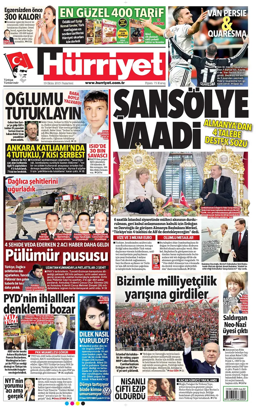 Günün gazete manşetleri - 19 Ekim 2015 1