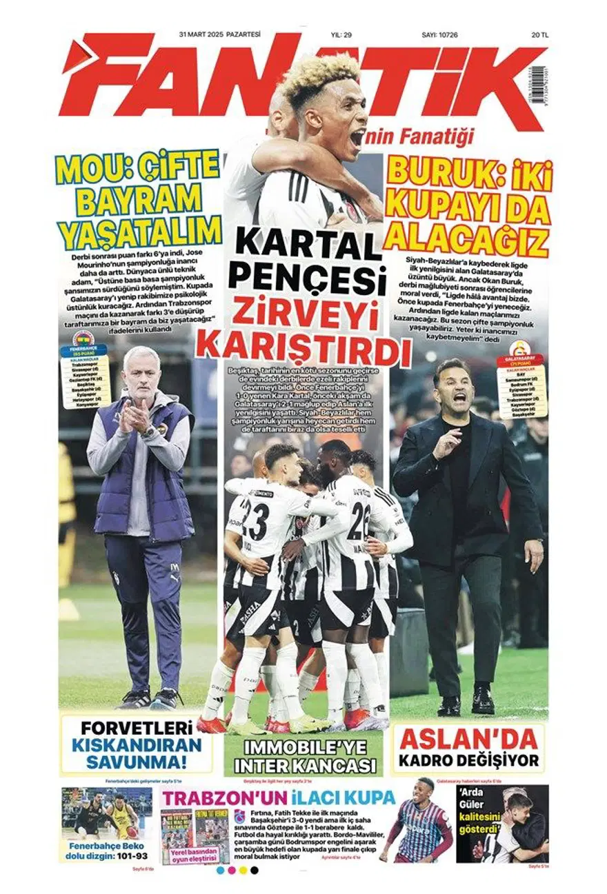 "Aslan'da büyük yemin" (31 Mart 2025 spor manşetleri) 29
