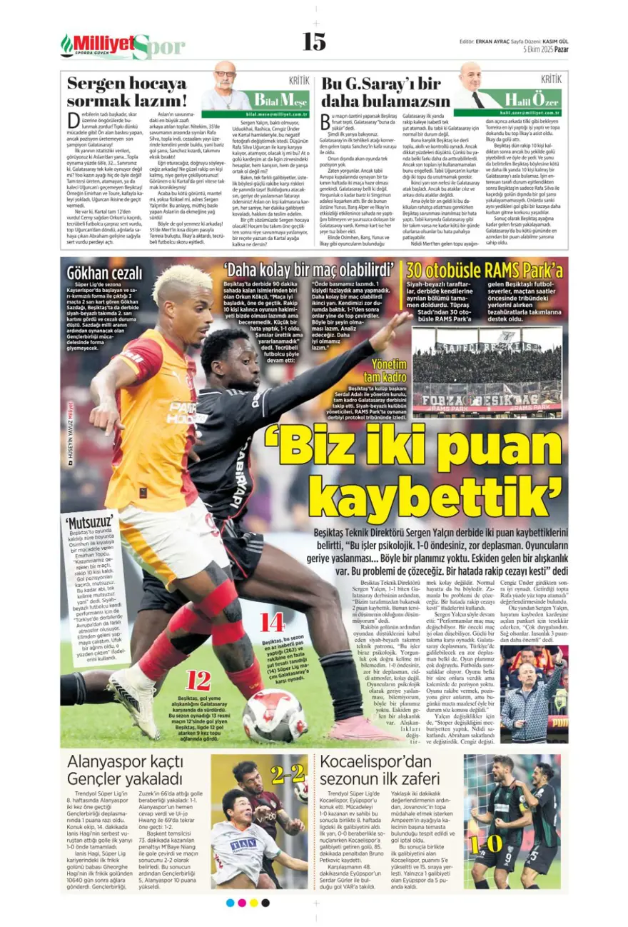 "Kartal salladı, Aslan yıkılmadı" (5 Ekim 2025 spor manşetleri) 11