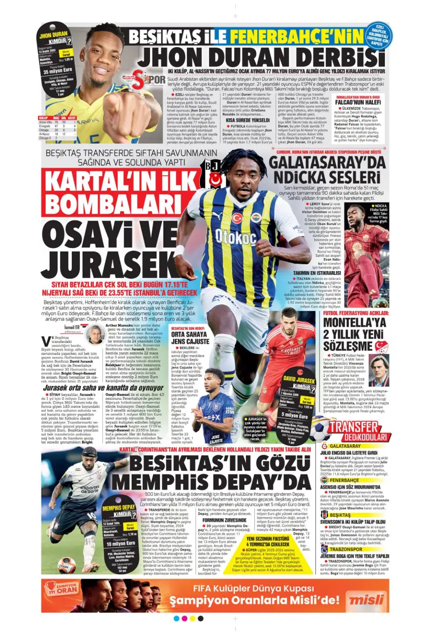 "Kolombiya seferi" (28 Haziran 2025 spor manşetleri) 6